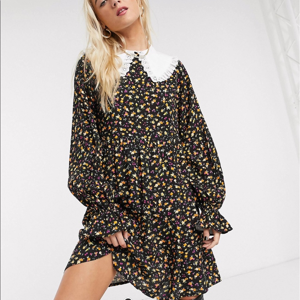 Floral Smock Dress w/ Oversized Peter Pan Collar